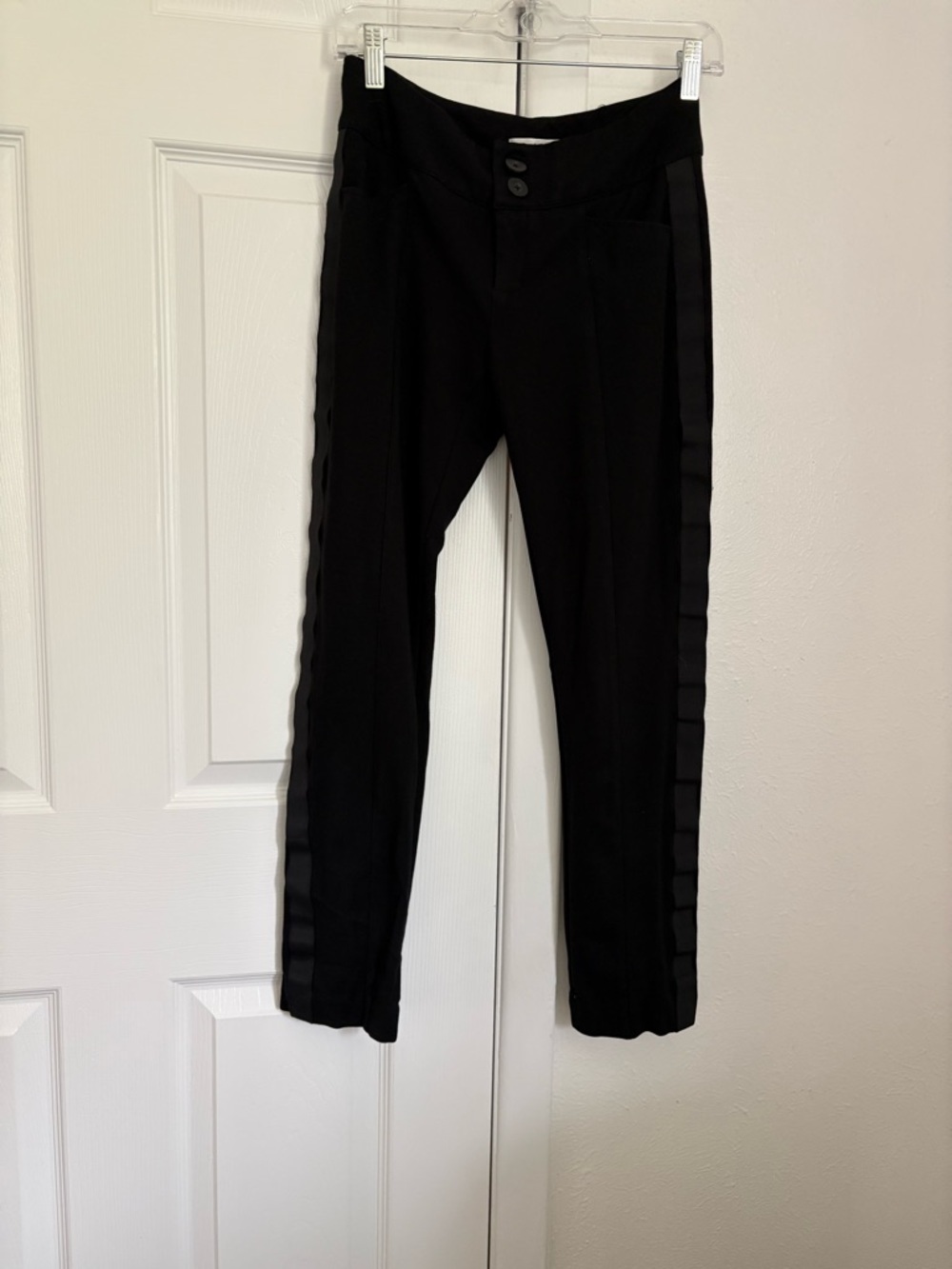 CAbi Black Slim Womens Dress Pants with Satin Side Stripe